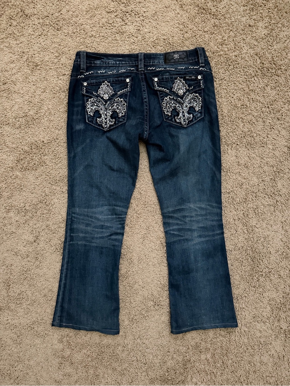 Miss Me Jeans Women's 31 (34X28) Dark Blue Standard Boot Fleur de Lis